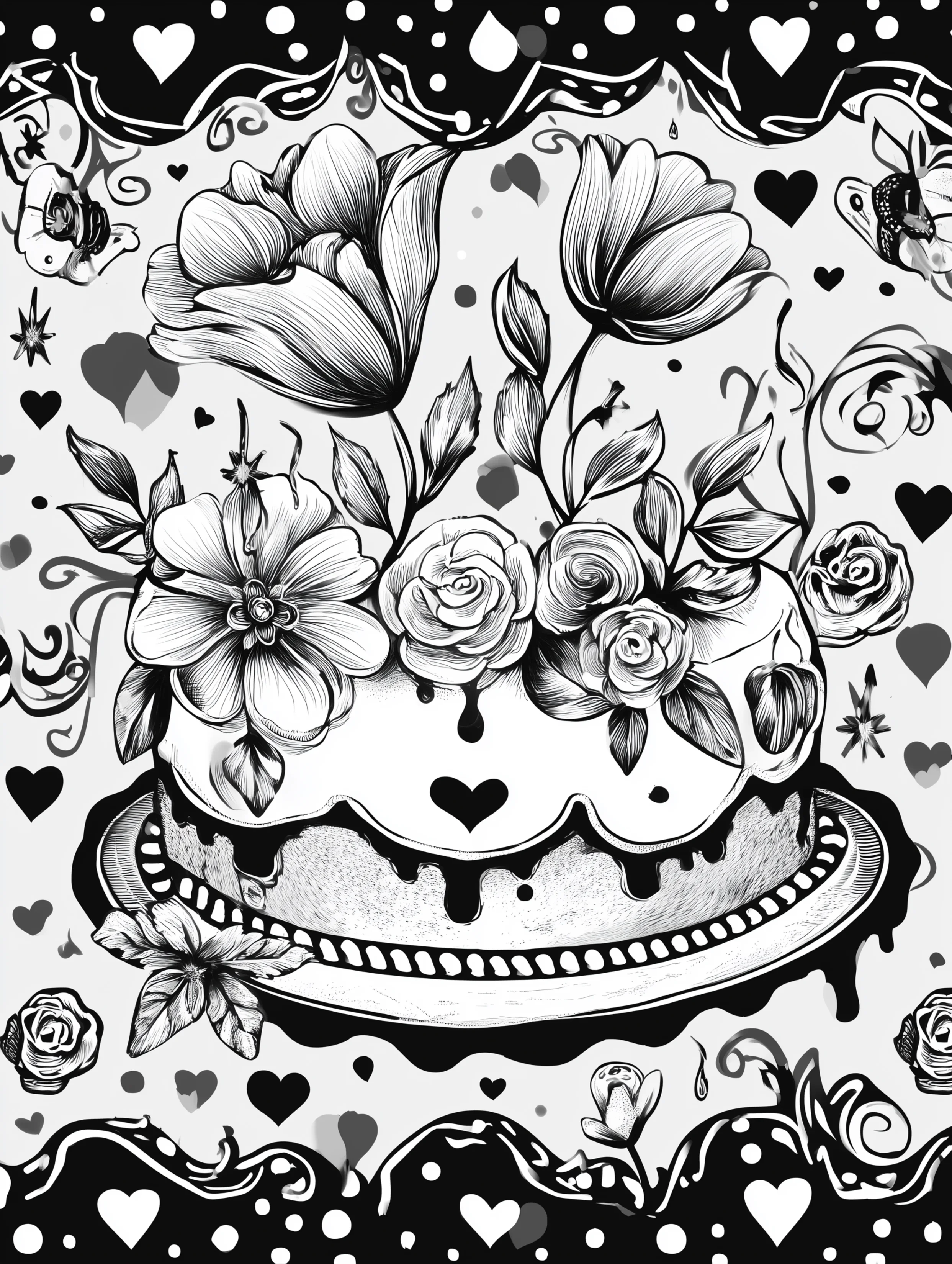 Free printable coloring page for adults featuring a decorative cake design